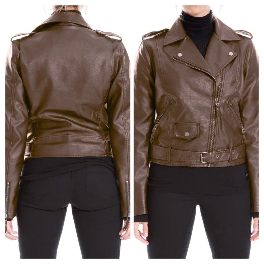 Max Studio Faux Leather Crop Moto Jacket Size Med